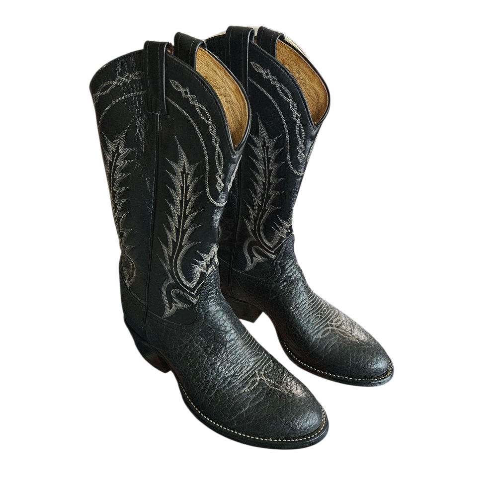 Tony Lama Mens Black and White Western Boots
